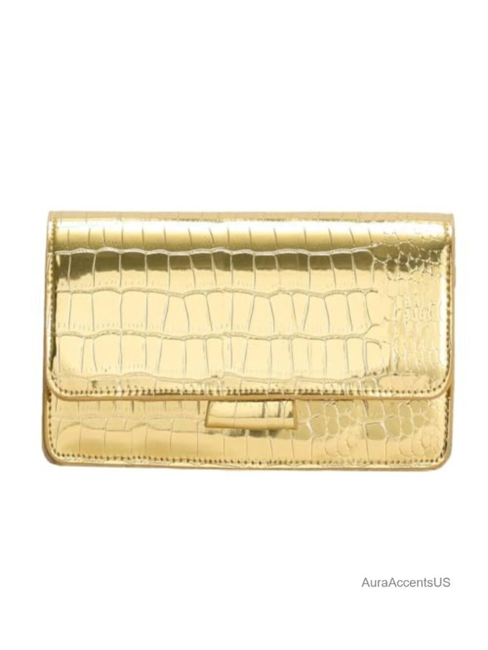 Mini Metallic Faux Leather Croc Embossed Crossbody Bag Clutch